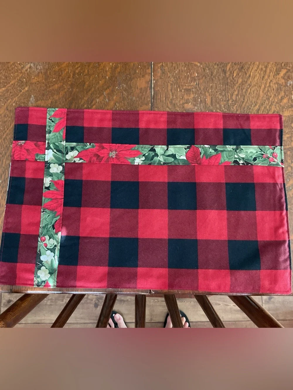 Handmade Quilted Cozy Red Truck & Buffalo Check Holiday Placemats - Set of 4